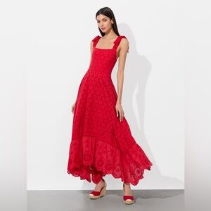 Alice + Olivia Rosalee Eyelet Maxi Dress Bright Ruby